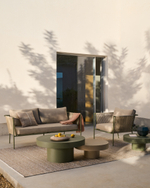 Уличный 2-х местный диван Zivia из веревки цвета экрю и стали зеленого цвета