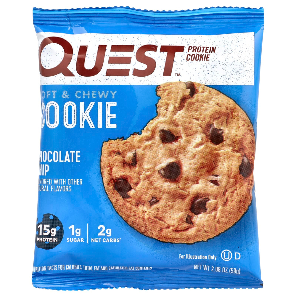 Quest Nutrition, Протеиновое печенье, шоколадная крошка, 4 пакетика, 59 г (2,08 унции)