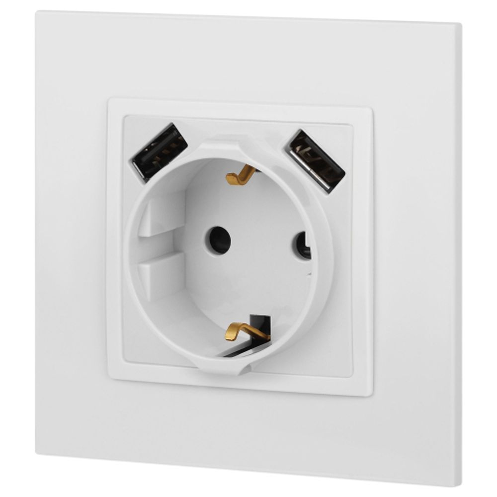 14-4109-01 ЭРА Розетка 2P+E 16A-250В, штор. с 2xUSB 5В-3А, Эра Elegance, белый