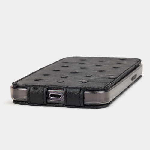 Чехол для iPhone 14 Pro из кожи страуса, черного цвета