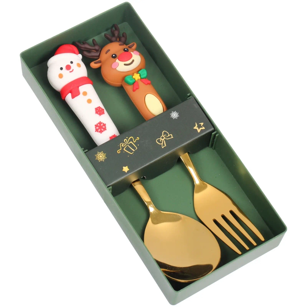 Набор для десерта «Новогодняя семейка» 2предмета (ложка+вилка) в подарочной коробке, золото
