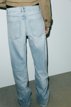 ZARA ДЖИНСЫ TRF WIDE LEG С РАЗРЕЗАМИ И СРЕДНЕЙ ПОСАДКОЙ, ГОЛУБОЙ