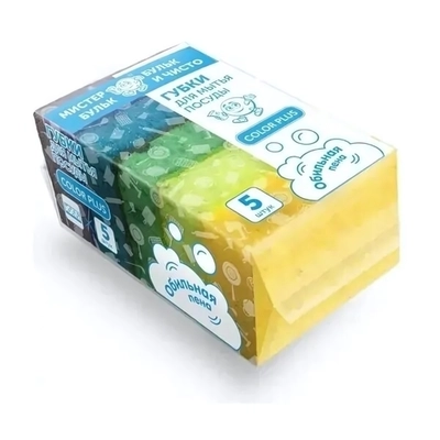 Губка для мытья посуды крупнопористая Color Plus 5 шт.