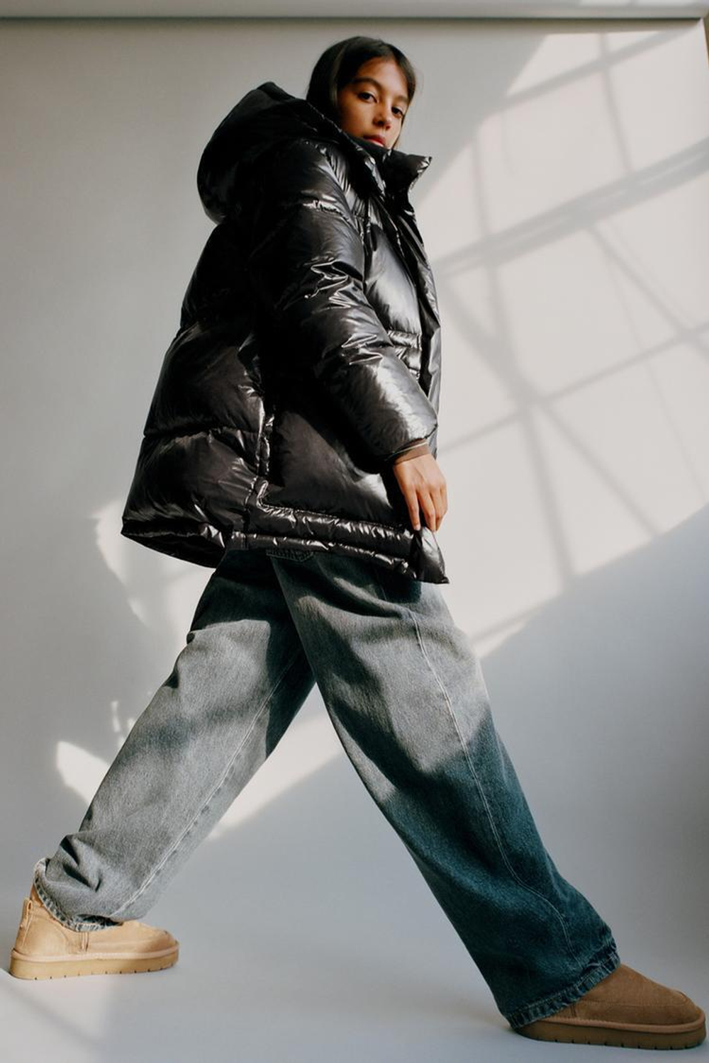 ZARA ПУХОВИК С НАПОЛНИТЕЛЕМ ИЗ ПЕРА И ПУХА WATER REPELLENT, ЧЕРНЫЙ