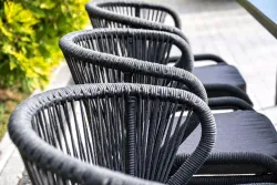 "Милан" стул плетеный из роупа, каркас алюминий темно-серый (RAL7024) муар, роуп темно-серый круглый, ткань темно-серая 027