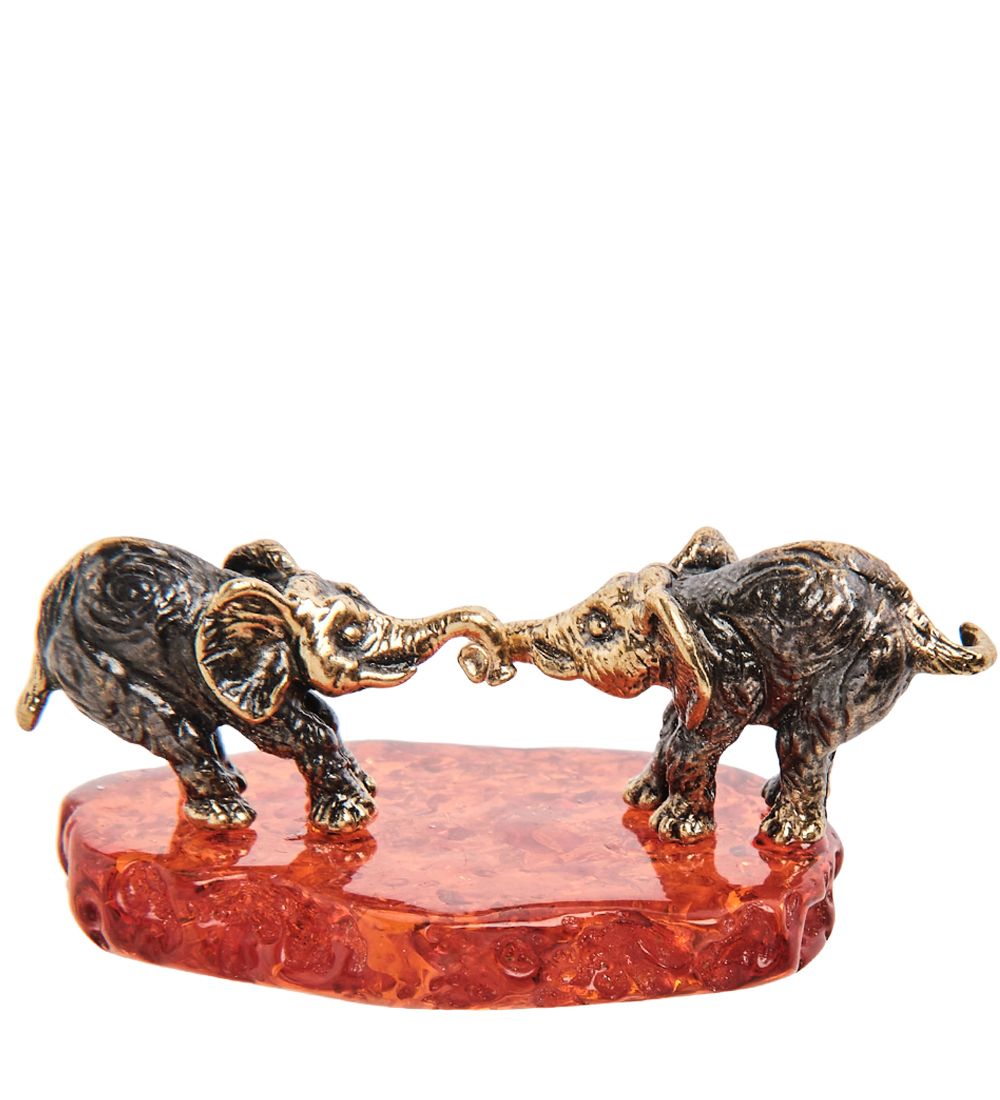 Народные промыслы AM-3255 Фигурка «Слоники» (латунь, янтарь)