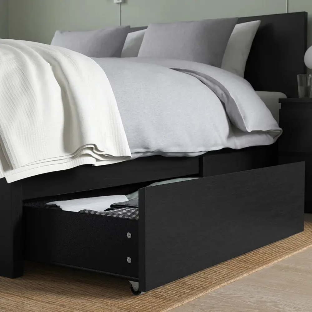 Каркас кровати с 4 ящиками для хранения - IKEA MALM, 200х140 см, черный, МАЛЬМ ИКЕА