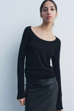 ZARA ОДНОТОННЫЙ ТРИКОТАЖНЫЙ ТОП, ЧЕРНЫЙ