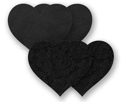 Комплект из 1 пары черных гладких пэстис-сердечек и 1 пары черных пэстис-сердечек с кружевной поверхностью