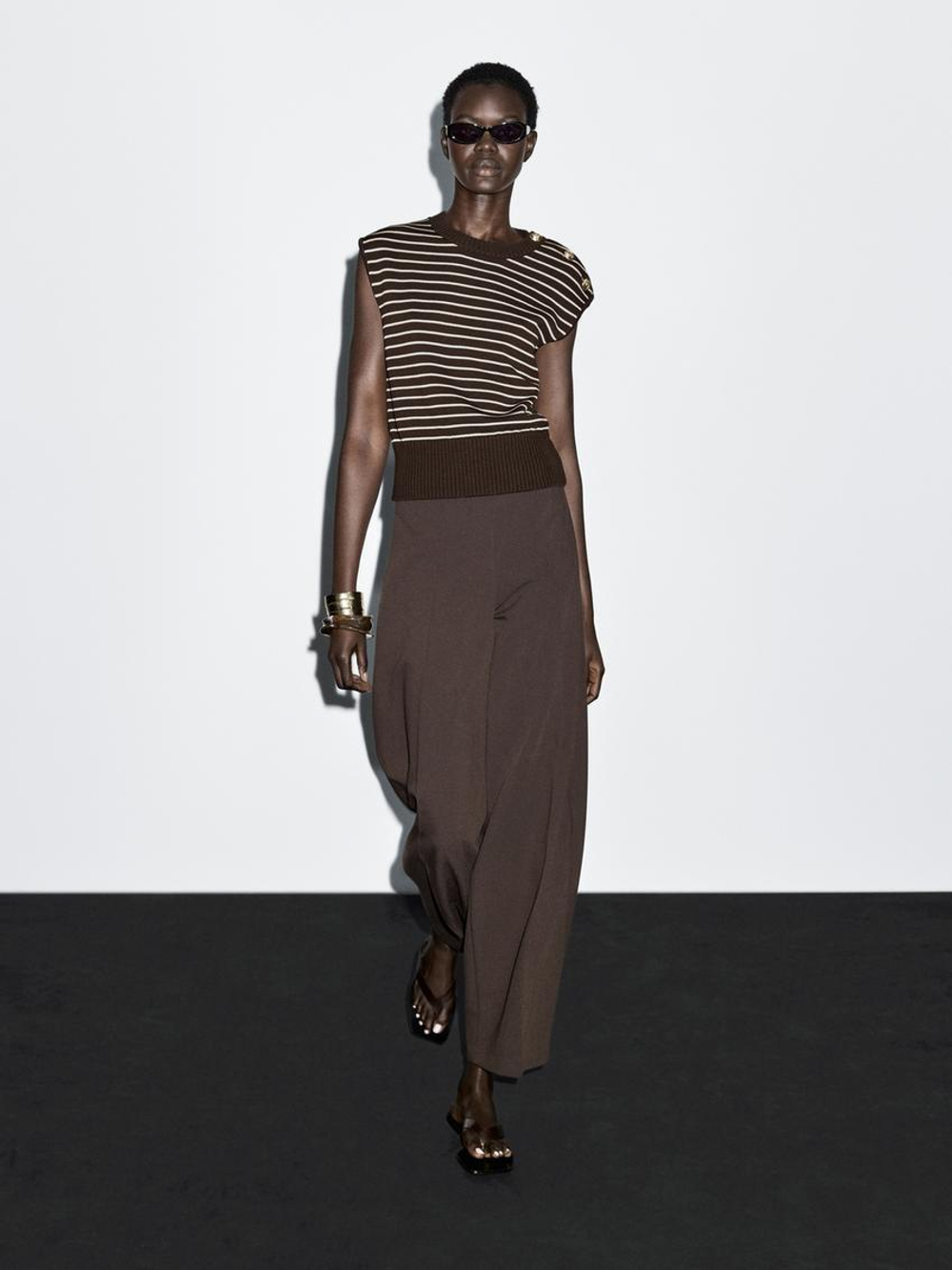 Massimo Dutti Жилет в полоску с пуговицами, шоколадный