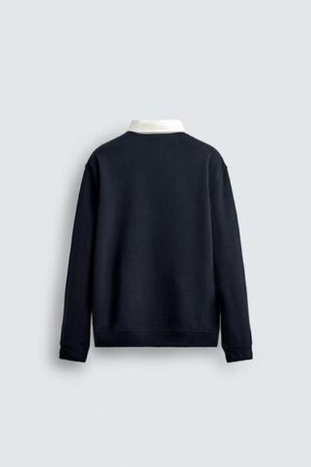 ZARA ТОЛСТОВКА-ПОЛО С КОНТРАСТНЫМ ВОРОТНИКОМ, МОРСКОЙ СИНИЙ