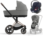 Коляска 3 в 1 Cybex Priam IV Rosegold complete и автокресло Aton B2 i-Size Bay Blue Mirage Grey