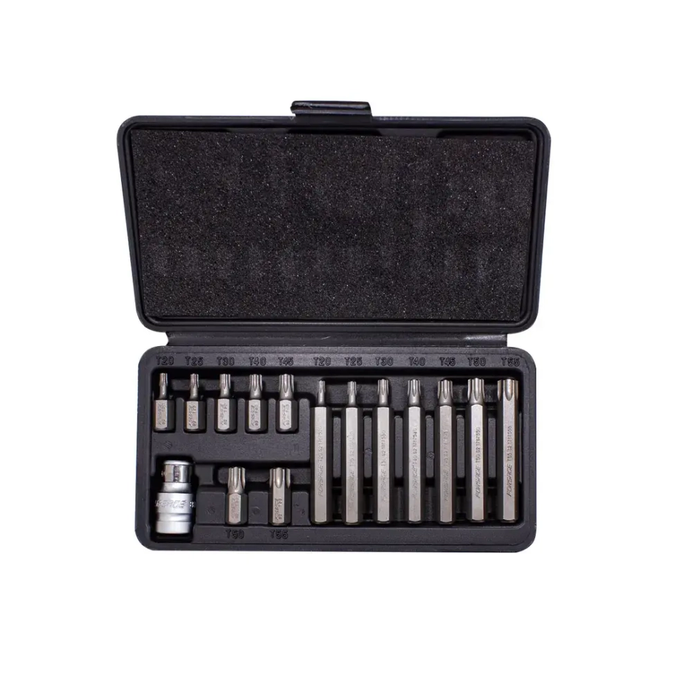 Набор бит TORX с битодержателем,15пр. 1/2''(L: 30/75мм, Т20,Т25,Т30,Т40,Т45,Т50,Т55) Forsage F-4156(C)