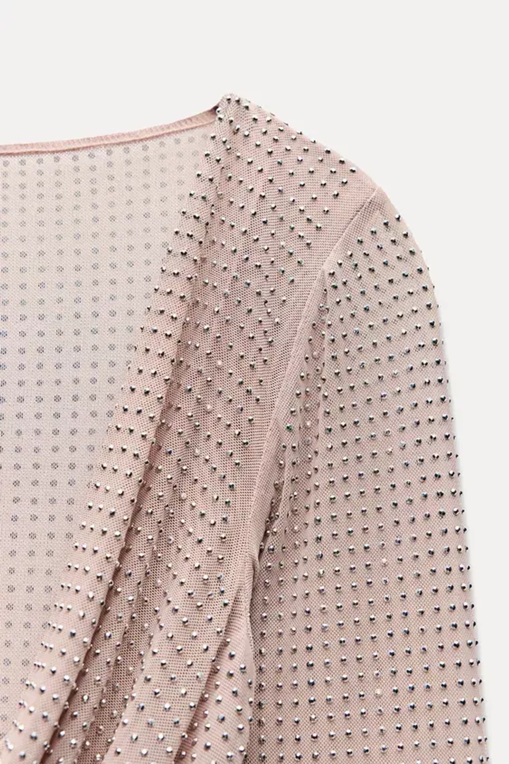 ZARA ТОП ИЗ ПОЛУПРОЗРАЧНОЙ ТКАНИ СО СТРАЗАМИ, ТЕЛЕСНО-РОЗОВЫЙ