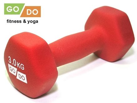 Гантель GO DO в виниловой матовой неопреновой оболочке. Вес 3 кг.  (Красный)