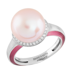 Кольцо с Розовым Жемчугом и Бриллиантами, Эмаль, R0143-4/1