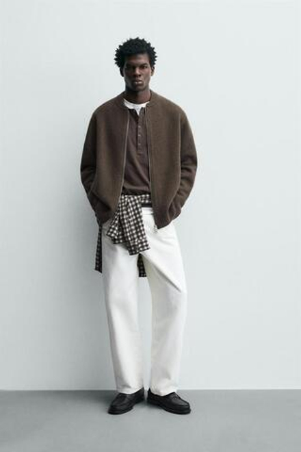 ZARA ШЕРСТЯНОЙ КАРДИГАН НА МОЛНИИ, СЕРОВАТО-КОРИЧНЕВЫЙ