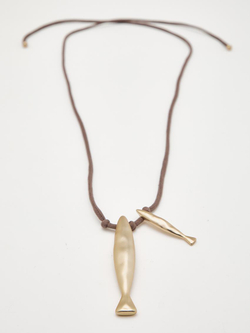 Massimo Dutti Ожерелье-шнурок из шелка с подвеской «Рыба», золотистый