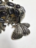 Брошь-кулон Ящерица с бабочкой серебро античное