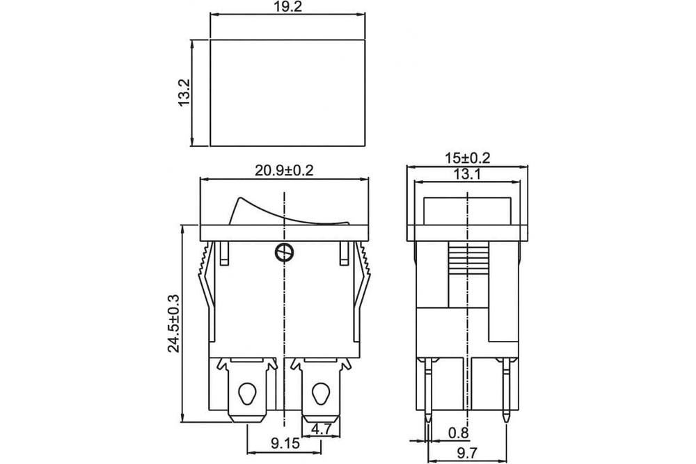 Клавишный выключатель REXANT 250v 6а (4с) on-off синий с подсветкой mini (rwb-207, sc-768) 36-2191