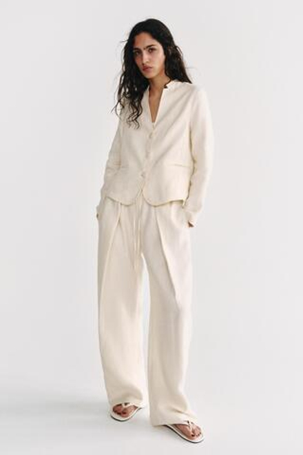 ZARA БЛЕЙЗЕР ИЗ 100% ЛЬНА — ZW COLLECTION, ЭКРЮ