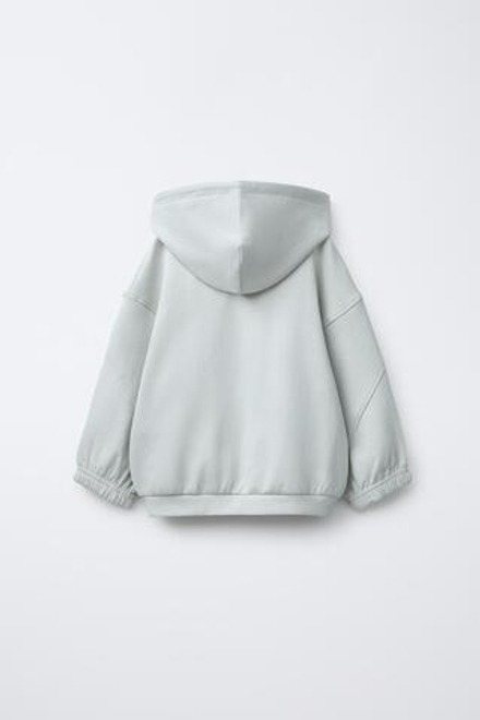 ZARA ТОЛСТОВКА INTERLOCK С КАПЮШОНОМ, МОЛНИЕЙ И ЛОГОТИПОМ, КАМЕННО-СЕРЫЙ