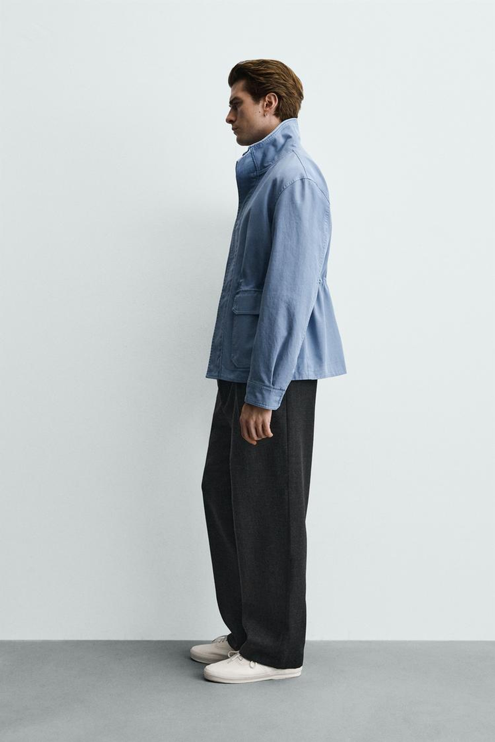 ZARA КУРТКА REGULAR FIT ИЗ ВЫСТИРАННОГО ХЛОПКА, ГОЛУБОЙ