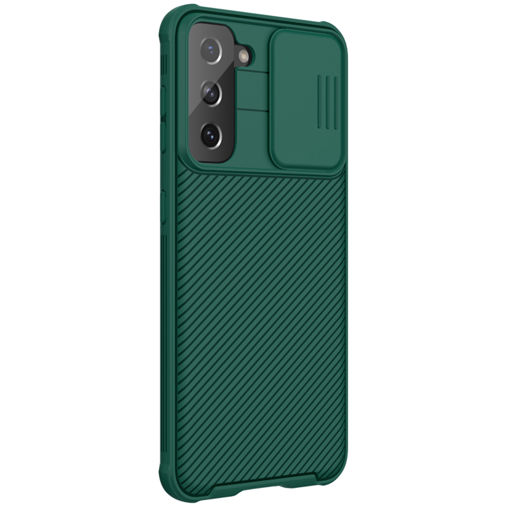 Темно-зеленый чехол от Nillkin для Samsung Galaxy S21, серия CamShield Pro Case с защитной шторкой задней камеры