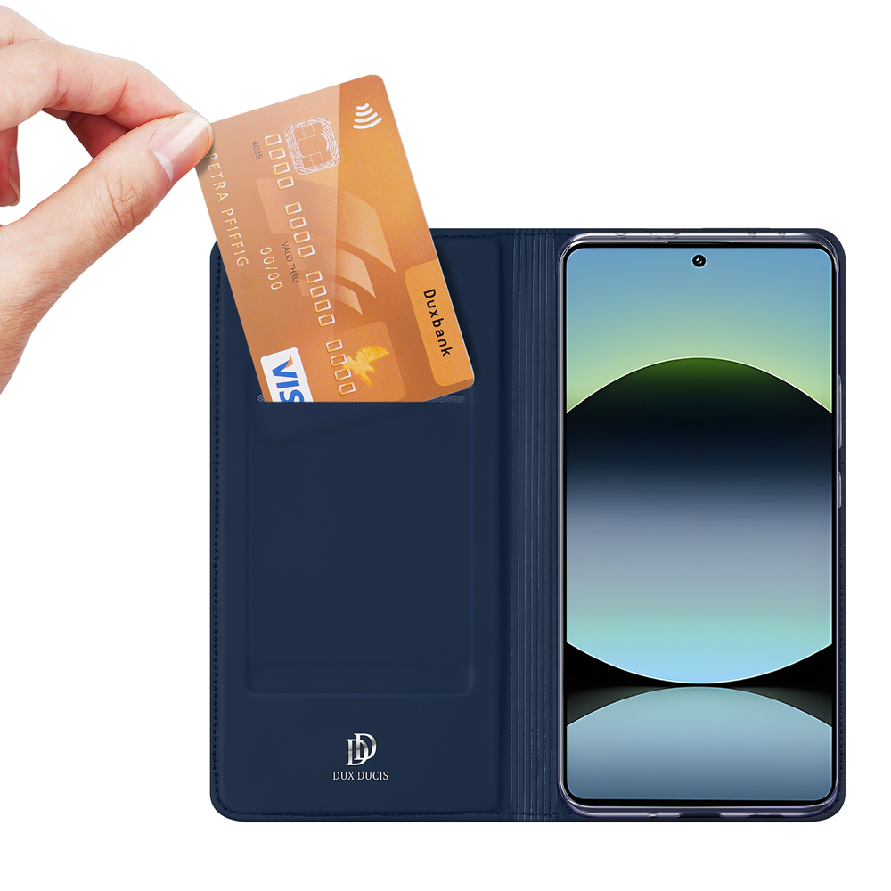 Чехол книжка из PU кожи синего цвета от Dux Ducis для Xiaomi Redmi Note 14S, серия Skin Pro Series Case
