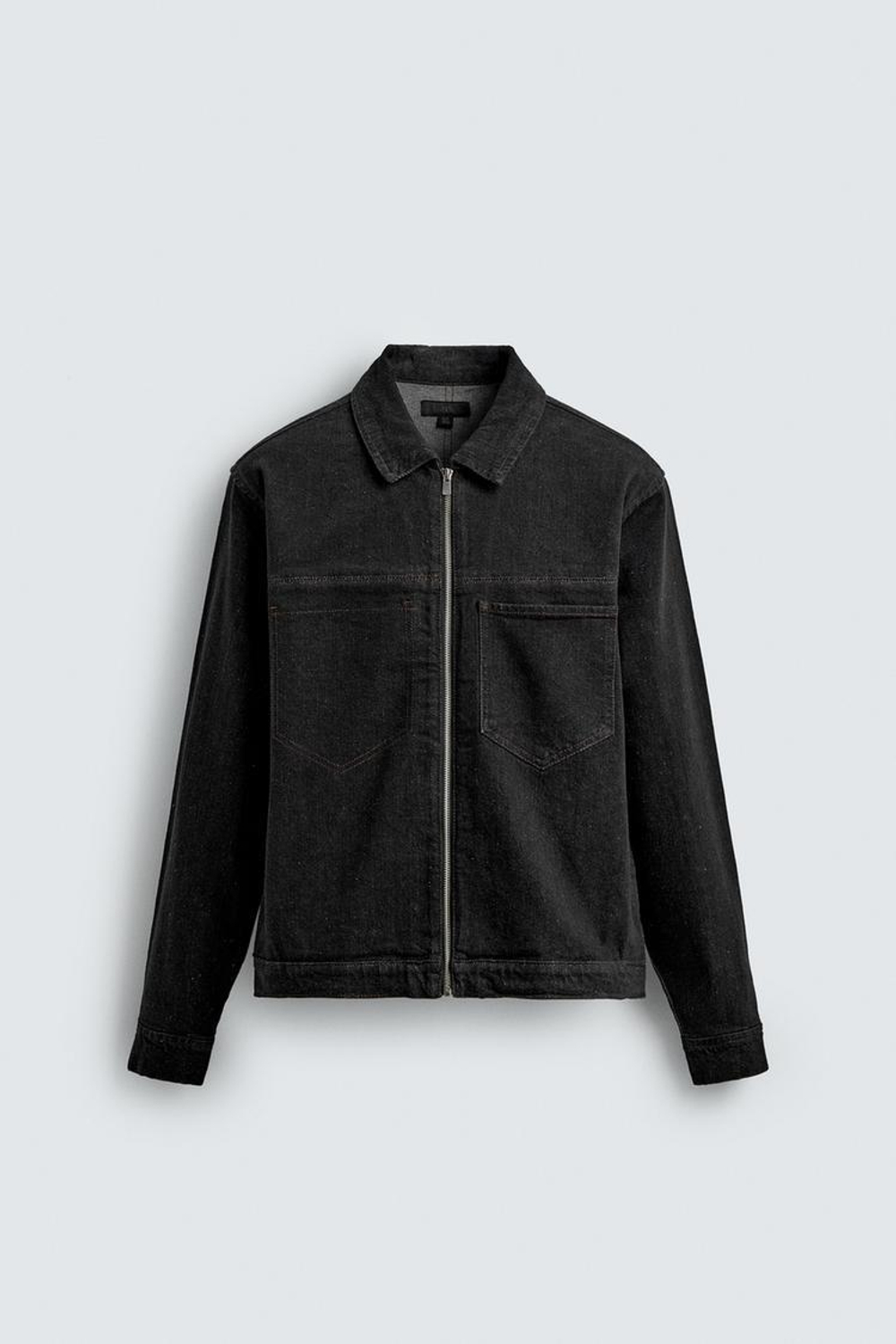 ZARA ДЖИНСОВАЯ КУРТКА-РУБАШКА НА МОЛНИИ, ЧЕРНЫЙ