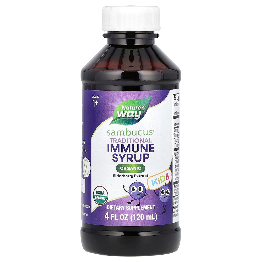 Nature's Way, Kids Sambucus®, традиционный органический сироп для поддержки иммунитета, для детей от 1 года, 25 мг, 120 мл (4 жидк. унции)