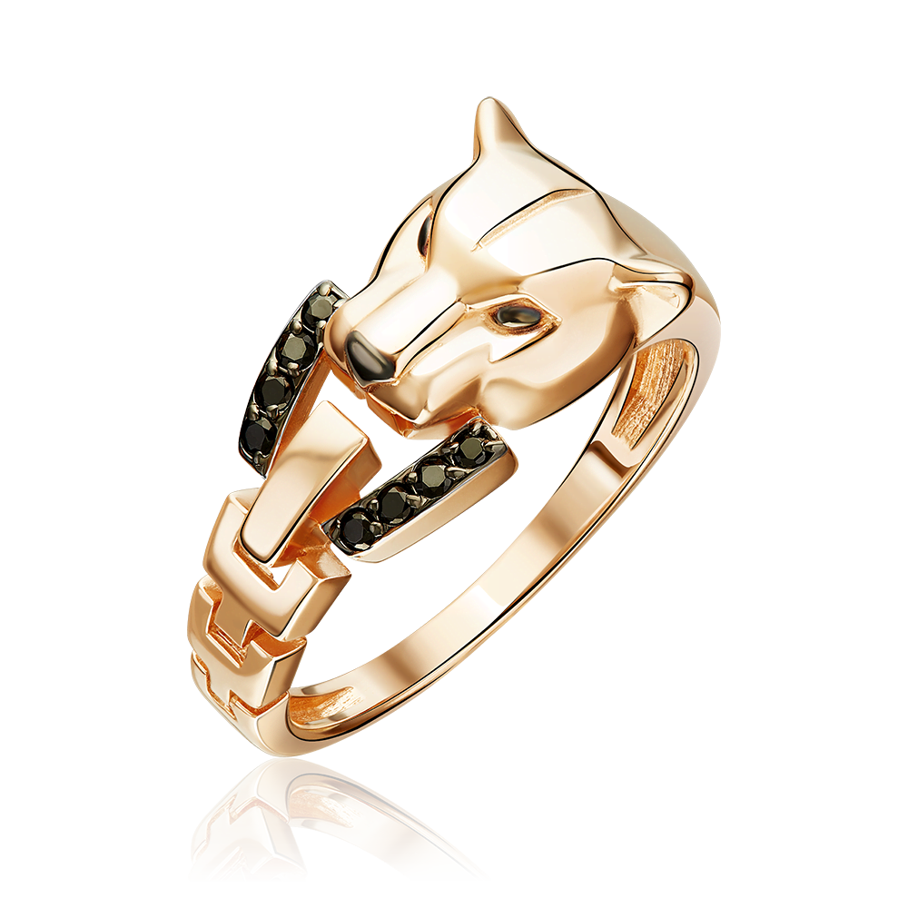 Кольцо «Пантера» из красного золота с фианитами