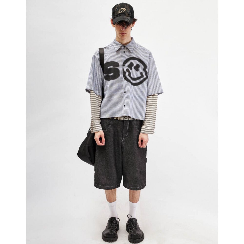 Рубашка SoWhat? Line укороченная голубая / белая / серая