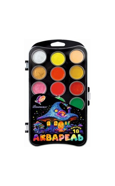 Акварель 18 цв. б/к Луч "Фантазия" (классическая + флуоресцентная + перламутровая)