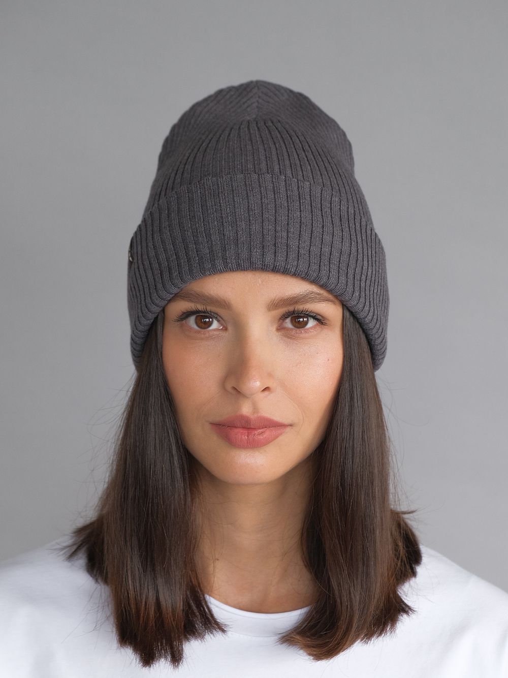 Шапка вязаная весенняя/осенняя МУЛА (Графит)