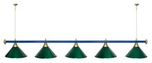Лампа STARTBILLIARDS 5 пл. (плафоны красные,штанга голубая,фурнитура золото)