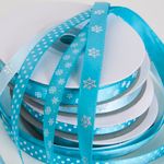 Лента атласная (1 см*22,85 м) Горошек, Голубой, 1 шт.