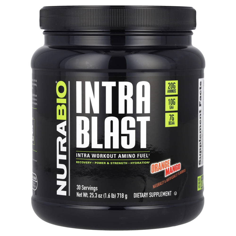 NutraBio, Intra Blast, заряд аминокислот во время тренировки, со вкусом апельсина и манго, 718 г (1,6 фунта)