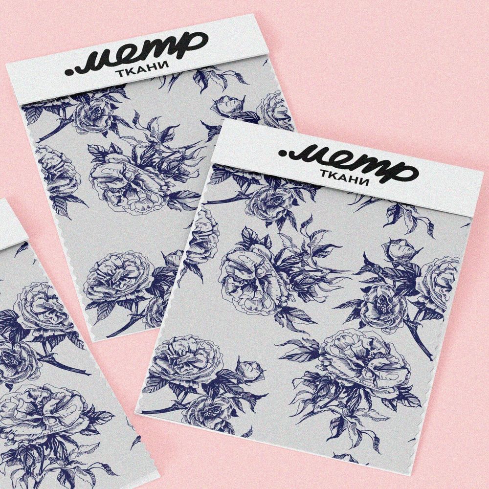 Ткань лен синие контуры цветов