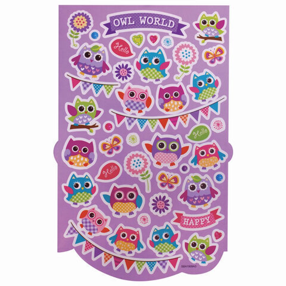 Альбом со сверкающими наклейками "Совята", 4 листа, более 250 шт., склейка, ЮНЛАНДИЯ, 662696