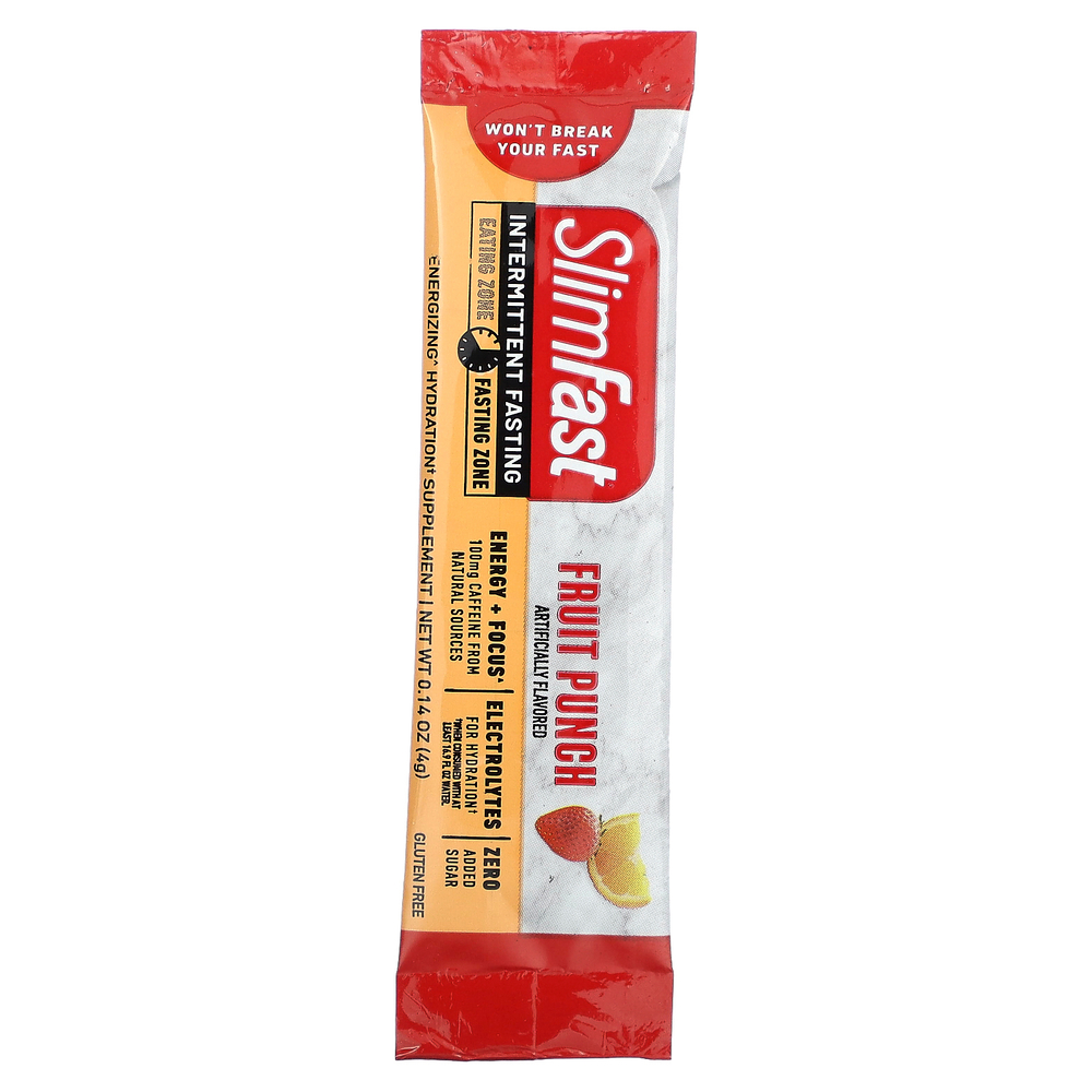 SlimFast, Прерывистое голодание, бодрящая добавка для гидратации, фруктовый пунш, 12 палочек по 4 г (0,14 унции)