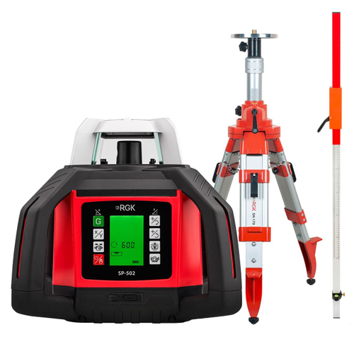 Комплект: ротационный нивелир RGK SP-502 с калибровкой + штатив RGK SH-170, рейка RGK LR-2