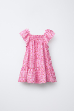 ZARA ПЛАТЬЕ В КЛЕТКУ И С ПРИНТОМ «СЕРДЦА», РОЗОВЫЙ