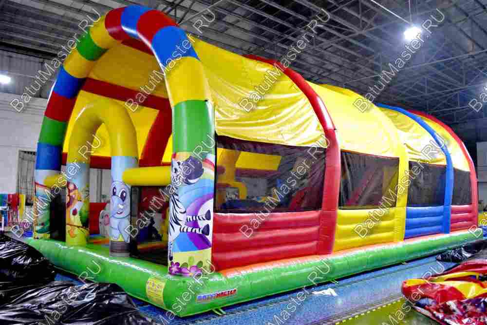 Надувной батут "Страна Сафария" с крышей и высокими горками 11*7*6 м