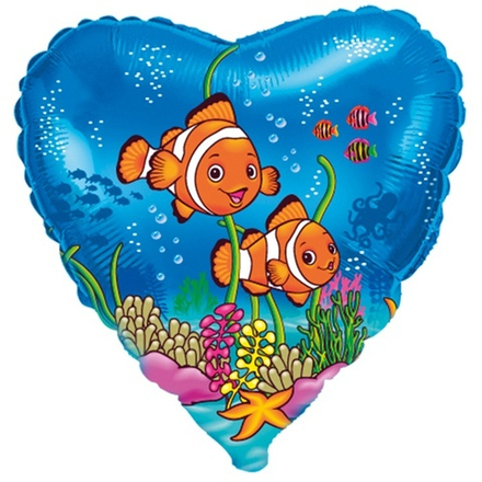 Ф 18" Сердце Рыбки клоуны