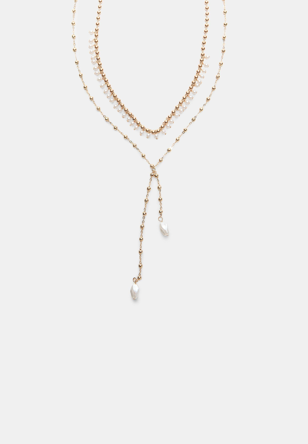 STRADIVARIUS Комплект из 2 ожерелий-лариатов из искусственного жемчуга, золотой