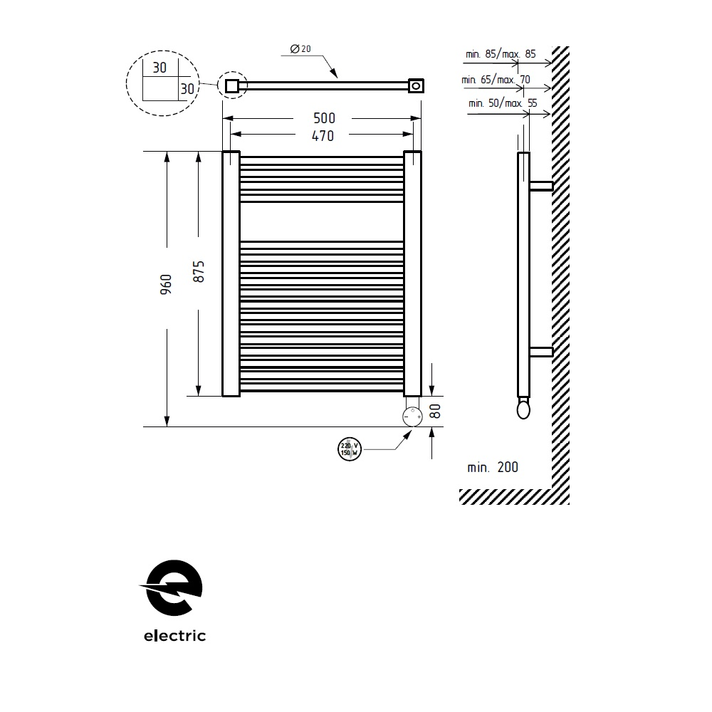 Полотенцесушитель электрический QUADRO, 500x960, хром, ST-QUAD-E35096-CR
