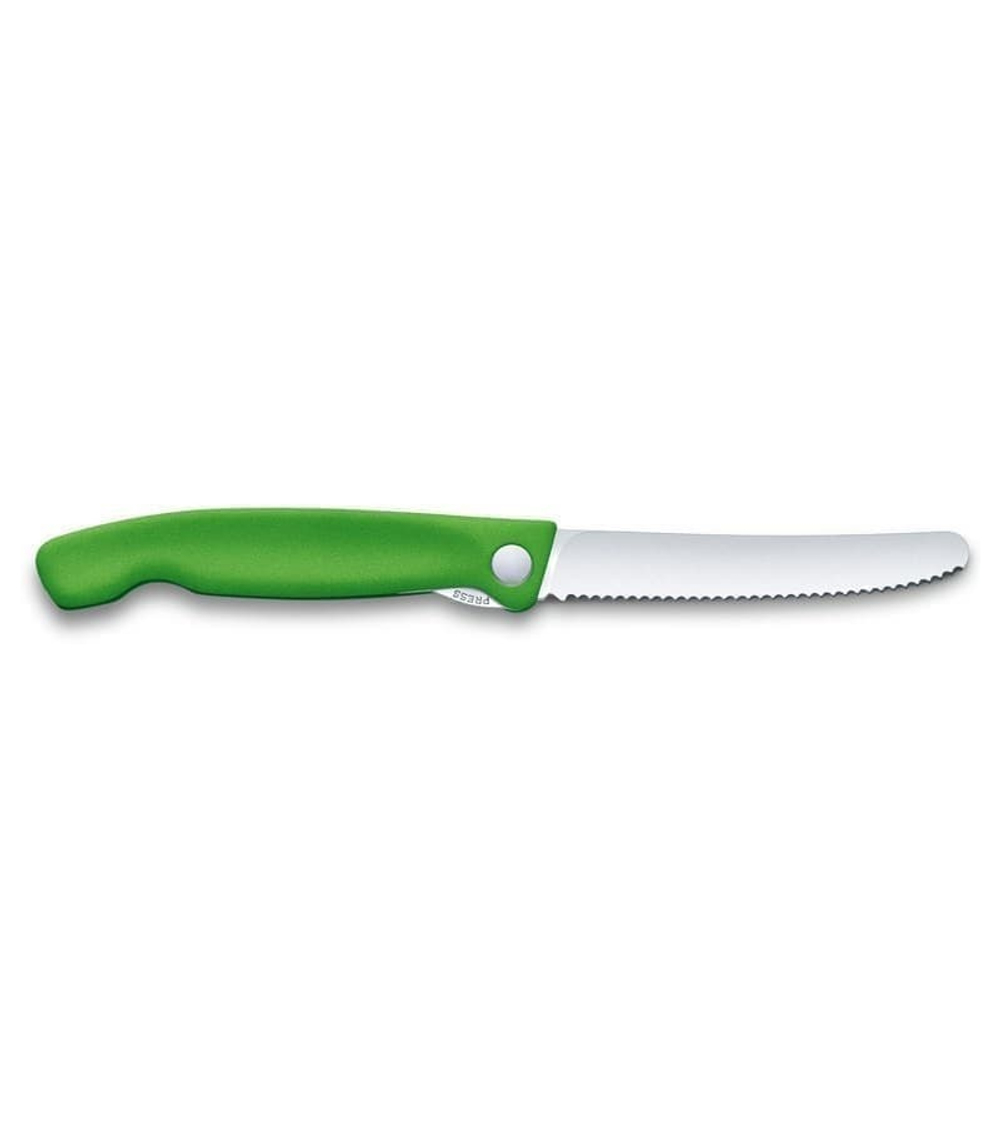 Нож для овощей VICTORINOX SwissClassic, складной, лезвие 11 см с волнистой кромкой, зелёный (6.7836.f4b)