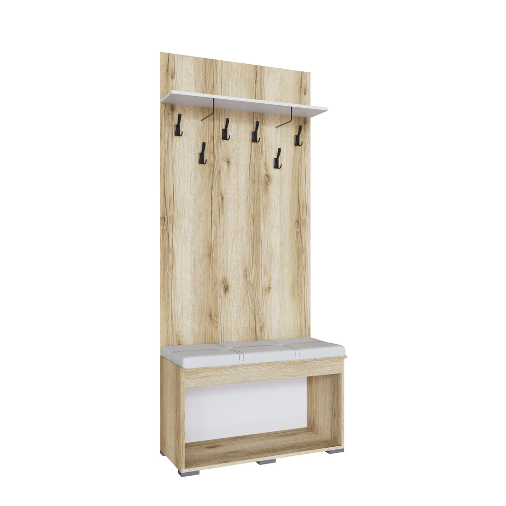 Тумба с вешалкой Плейона, Дуб Делано, Белый