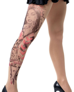 Колготки +size с рисунком-тату на правой ножке (Размер: XL-XXL-XXXL) (Цвет: бежевый)